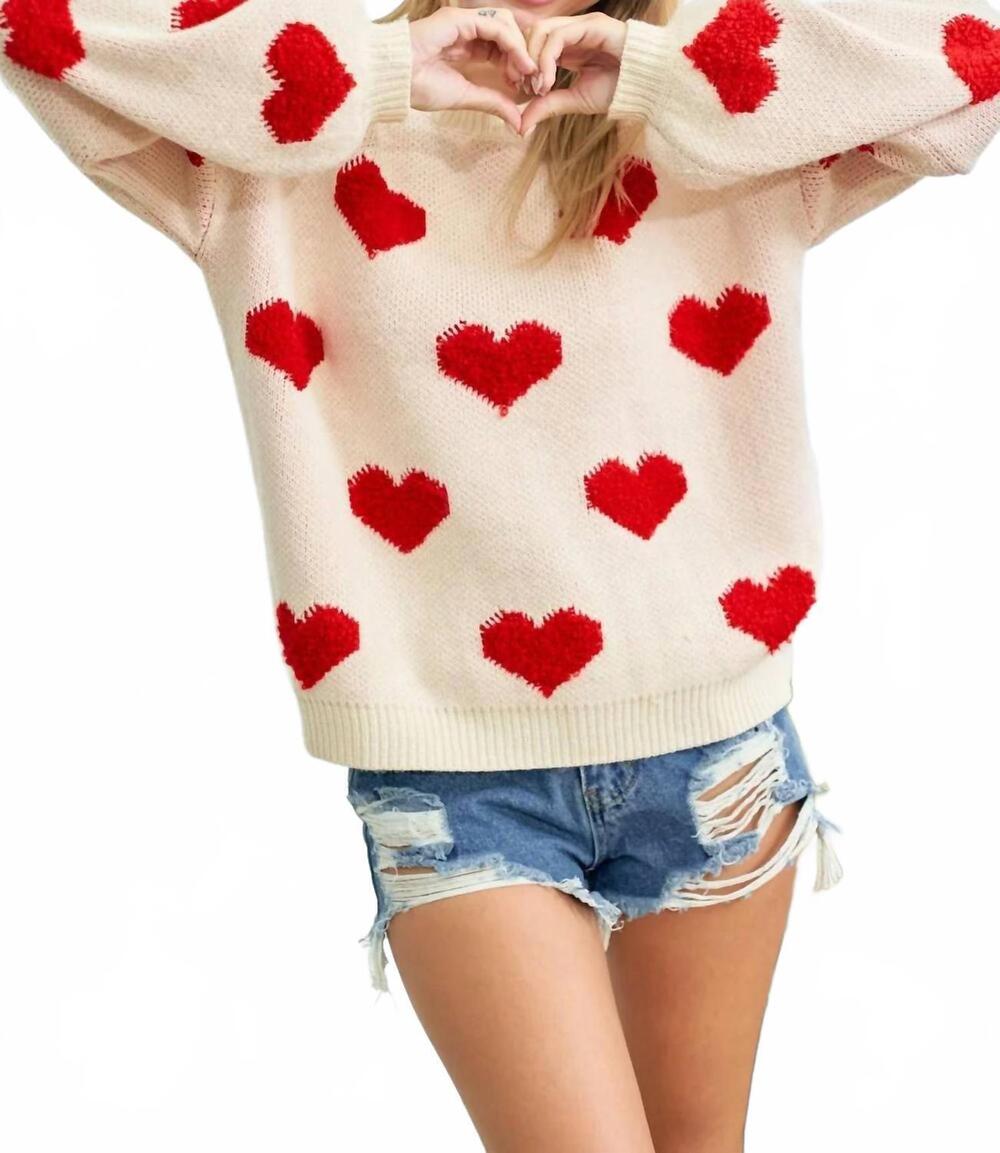 NEW LOVELY MELODY be mine heart knit sweater in cream